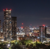 Cityscape view of central Manchester at night